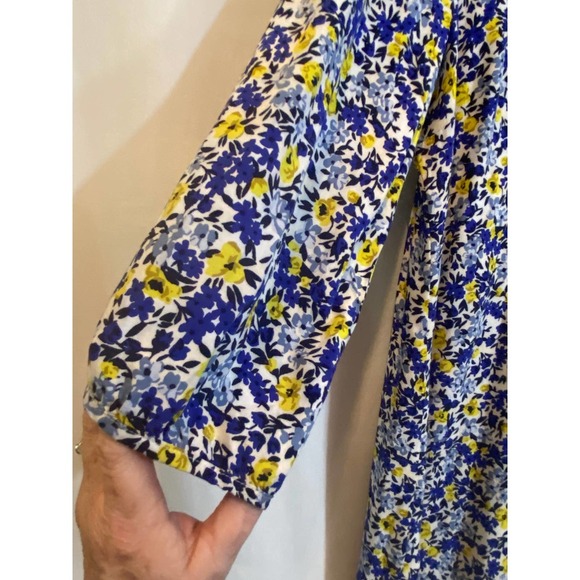 Old Navy Shift Dress Large Long Sleeves Blue Yellow Floral NEW - Picture 2 of 8